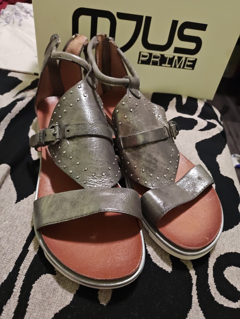 Metallic Gray Studded Open-Toe Sandals by Mjus Prime